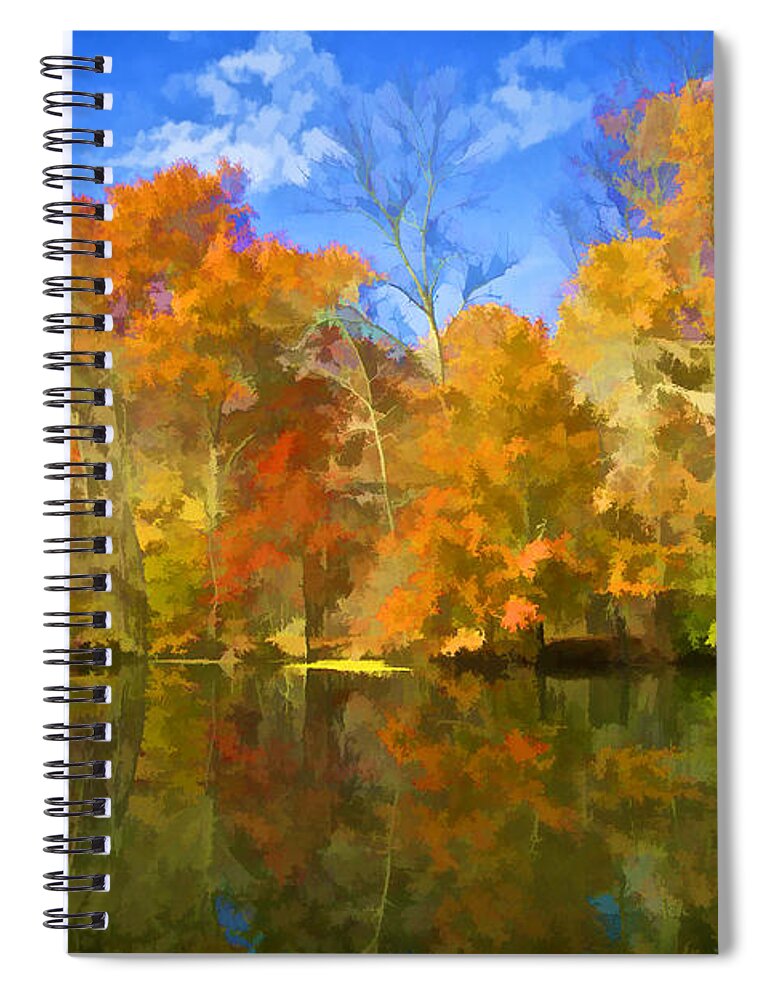 1834 Spiral Notebook featuring the photograph Brilliant Bright Colorful Autumn Trees on the Canal by David Letts