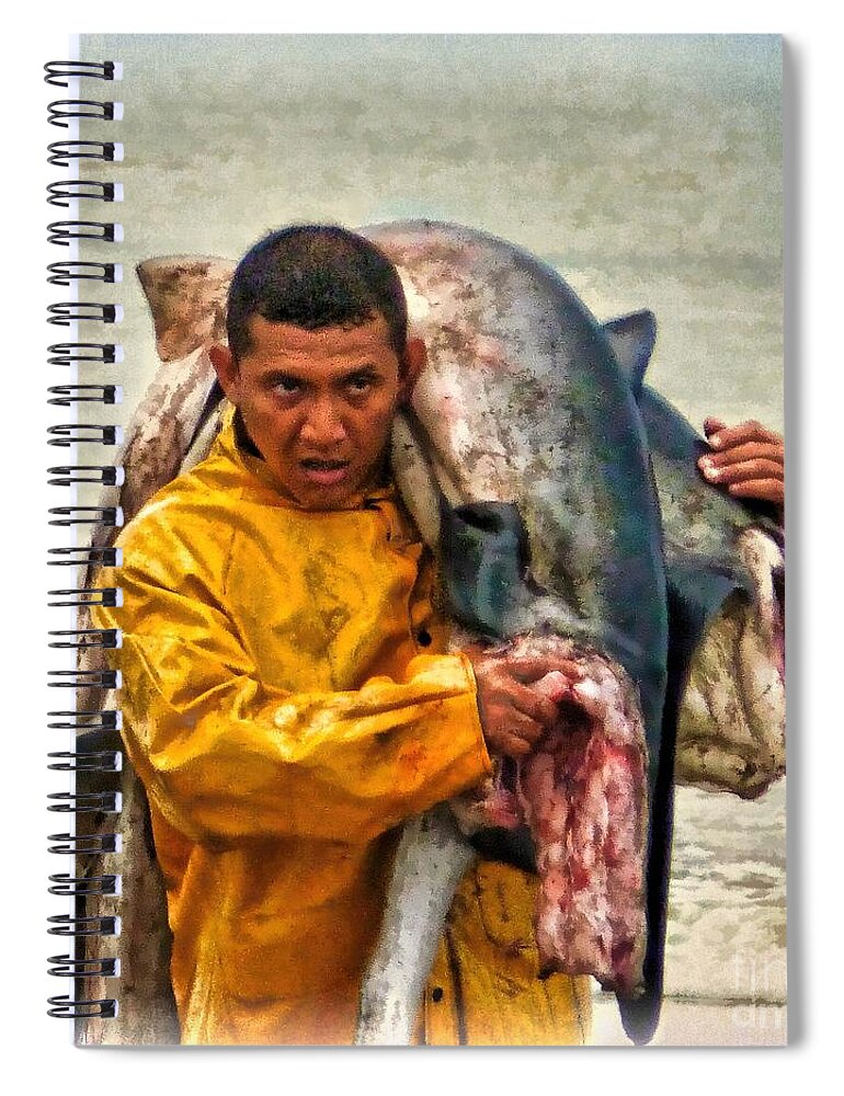 Julia Springer Spiral Notebook featuring the photograph Bringing in the catch - Manta - Ecuador by Julia Springer