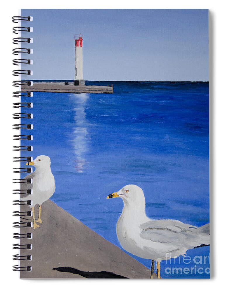 Bronte Spiral Notebook featuring the painting Bronte Lighthouse Gulls in Oil by Laurel Best