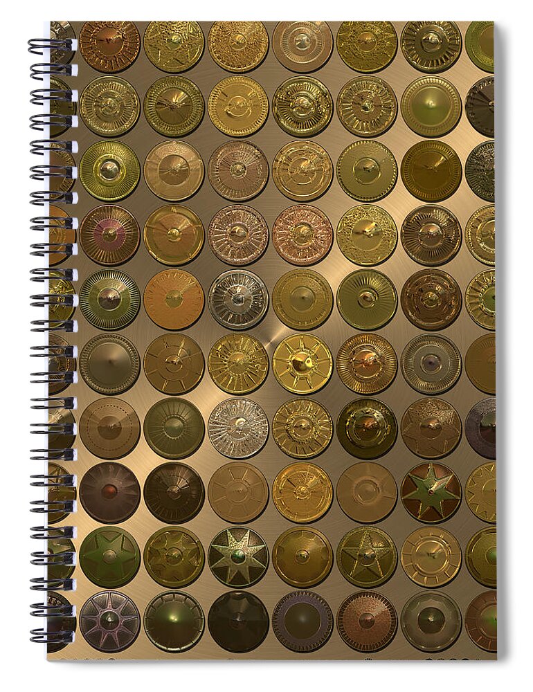 Decorative Spiral Notebook featuring the digital art Bronzed Hubcaps by Ann Stretton