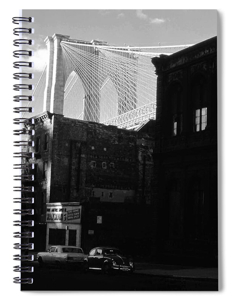 Architecture Spiral Notebook featuring the photograph Brooklyn Bridge 1970 by John Schneider