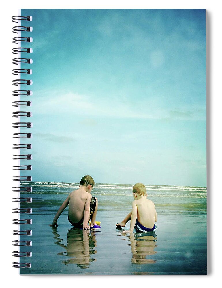 4-5 Years Spiral Notebook featuring the photograph Brothers At The Beach by Jenny Wymore - Sunkissed Photography