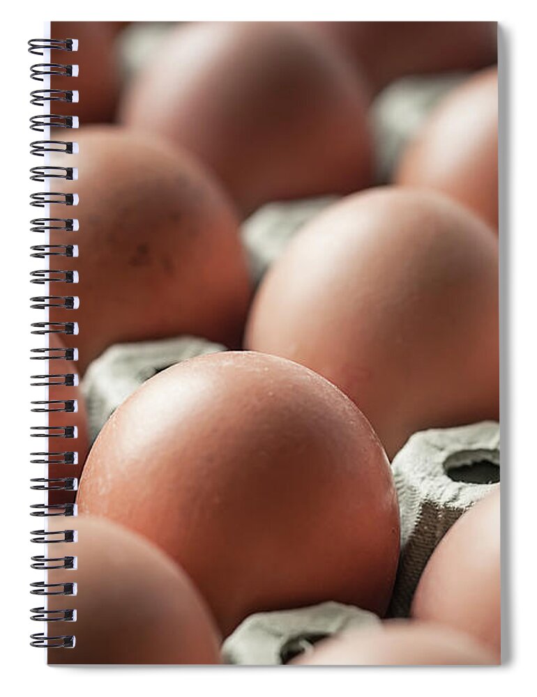 Storage Compartment Spiral Notebook featuring the photograph Brown Eggs On Egg Carton, Close-up by Westend61