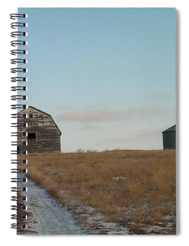Barn Spiral Notebook featuring the photograph Barn and silo at the end of the road by Jeff Swan