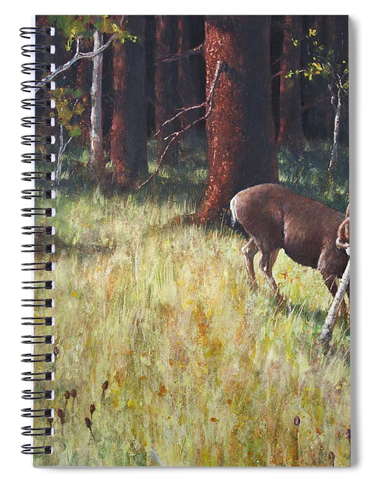Mule Deer Spiral Notebook featuring the painting Buck Rub by Robert Corsetti