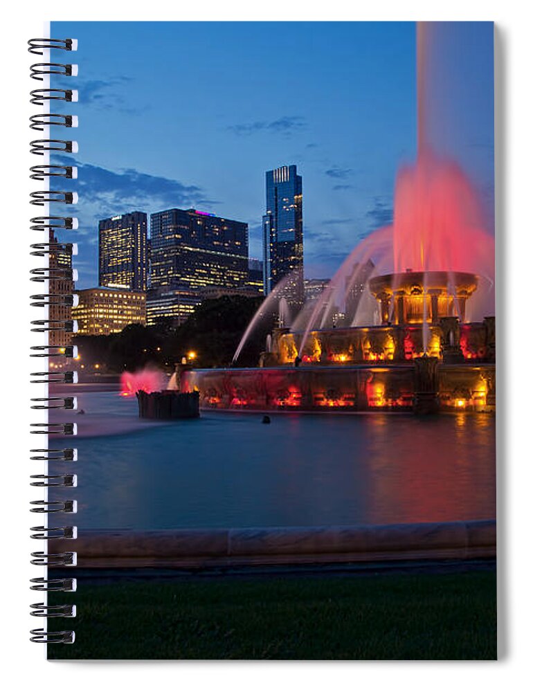 Chicago Spiral Notebook featuring the photograph Buckingham Fountain Light Show by Lindley Johnson
