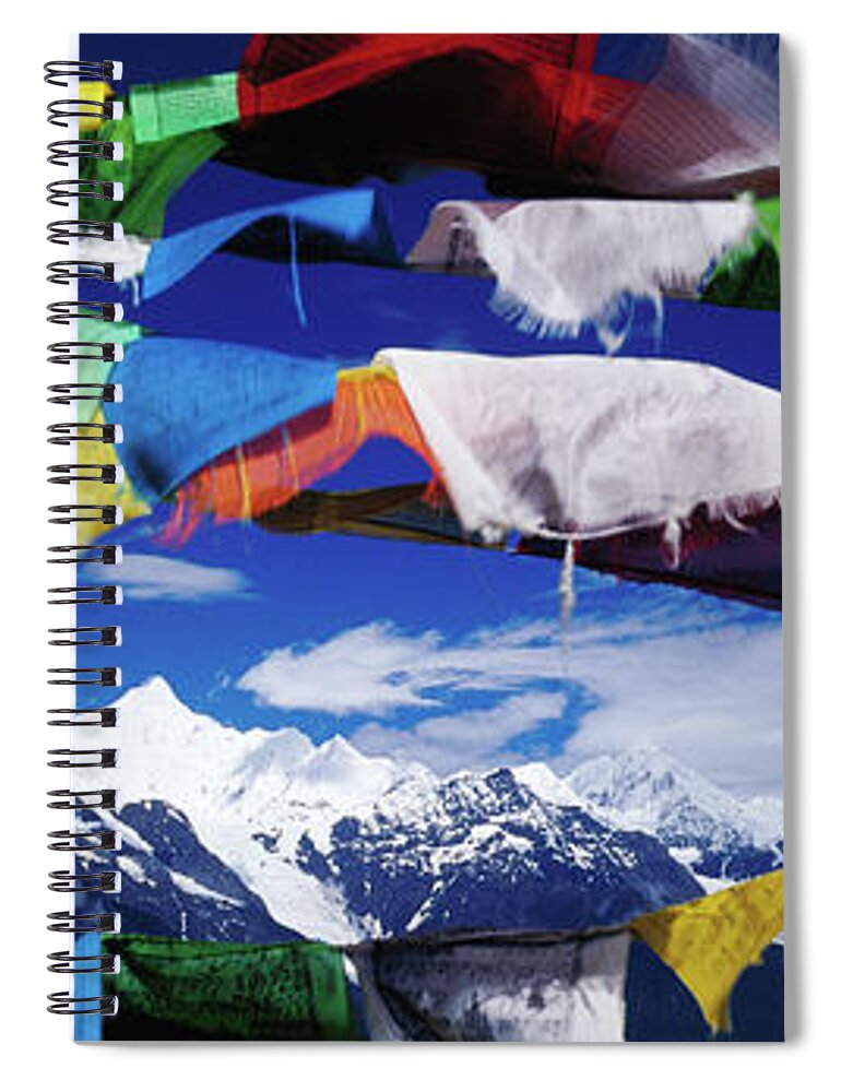 Chinese Culture Spiral Notebook featuring the photograph Buddhist Prayer Flags Framing Meili by Richard I'anson