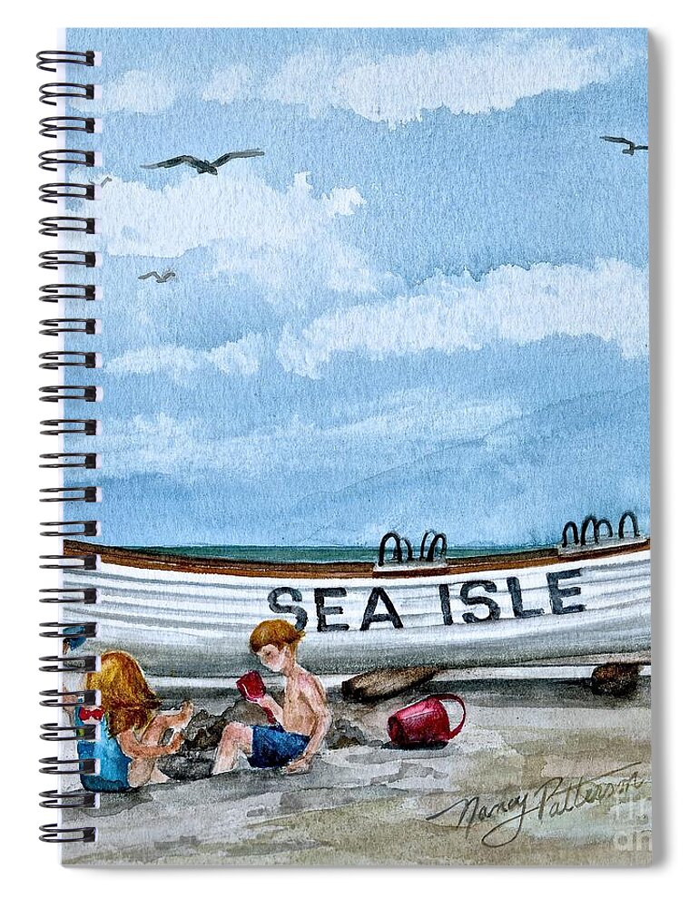 Sea Isle City Lifeguard Boat Spiral Notebook featuring the painting Buddies in Sea Isle City 2 by Nancy Patterson