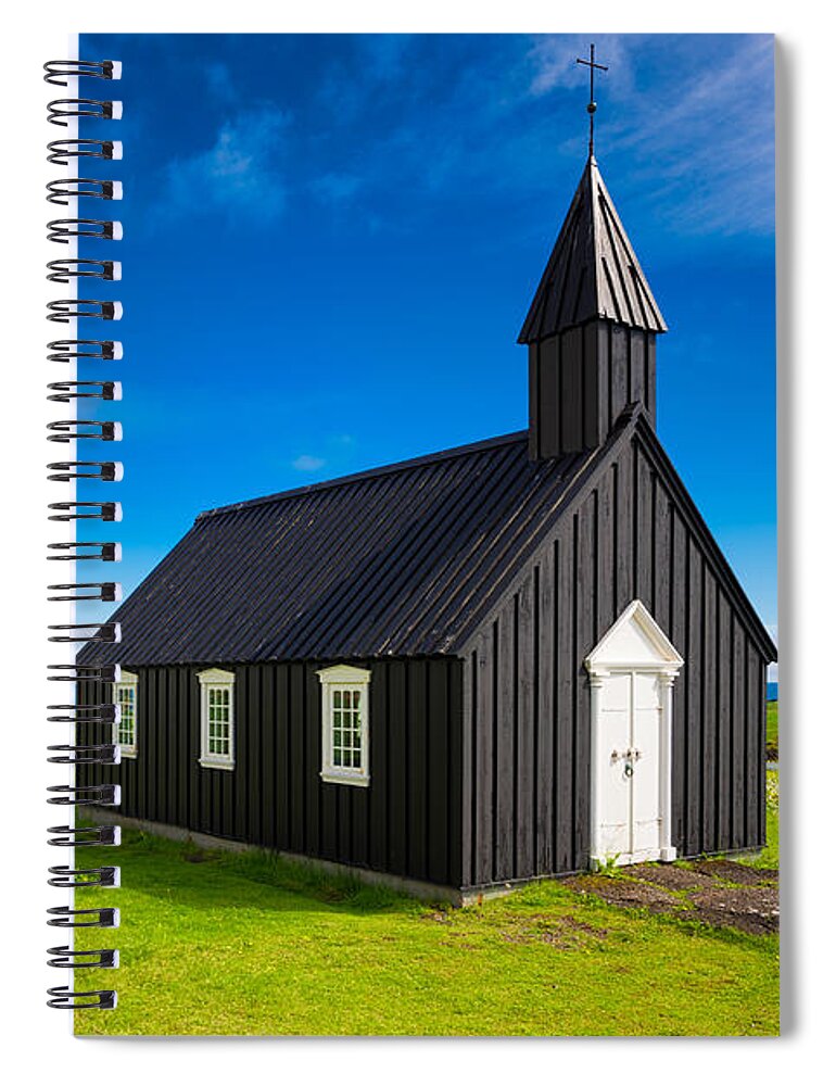 Budir Spiral Notebook featuring the photograph Budir black church West Iceland Europe by Matthias Hauser