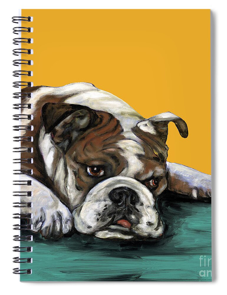 Bull Dog Spiral Notebook featuring the painting Bulldog On Yellow by Dale Moses