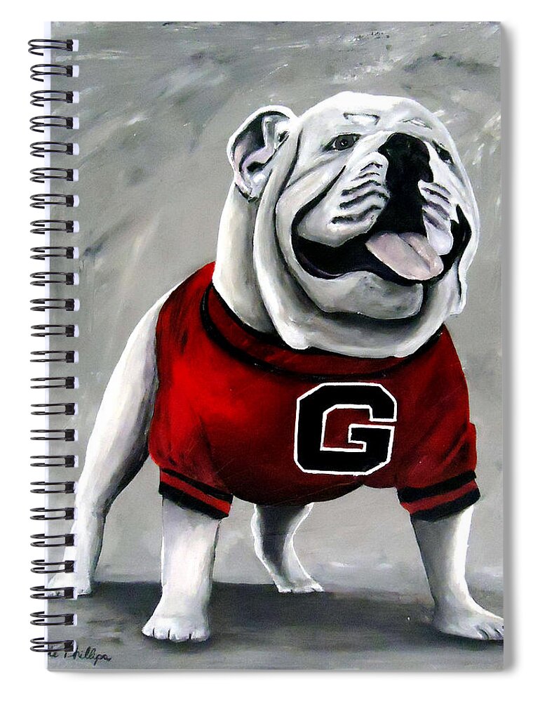 University Of Georgia Spiral Notebook featuring the painting UGA Bulldog College Mascot Dawg by Katie Phillips