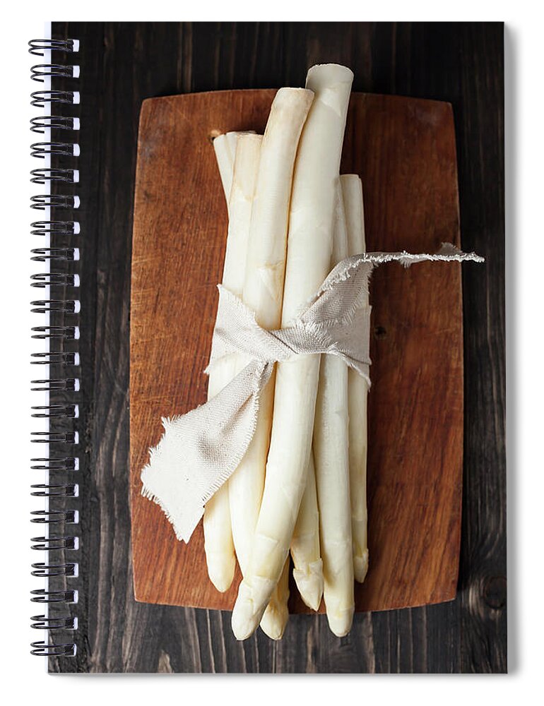 Cutting Board Spiral Notebook featuring the photograph Bunch Of White Asparagus On Chopping by Westend61