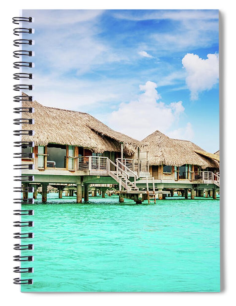 Standing Water Spiral Notebook featuring the photograph Bungalow Resort On Water Bora-bora by Mlenny