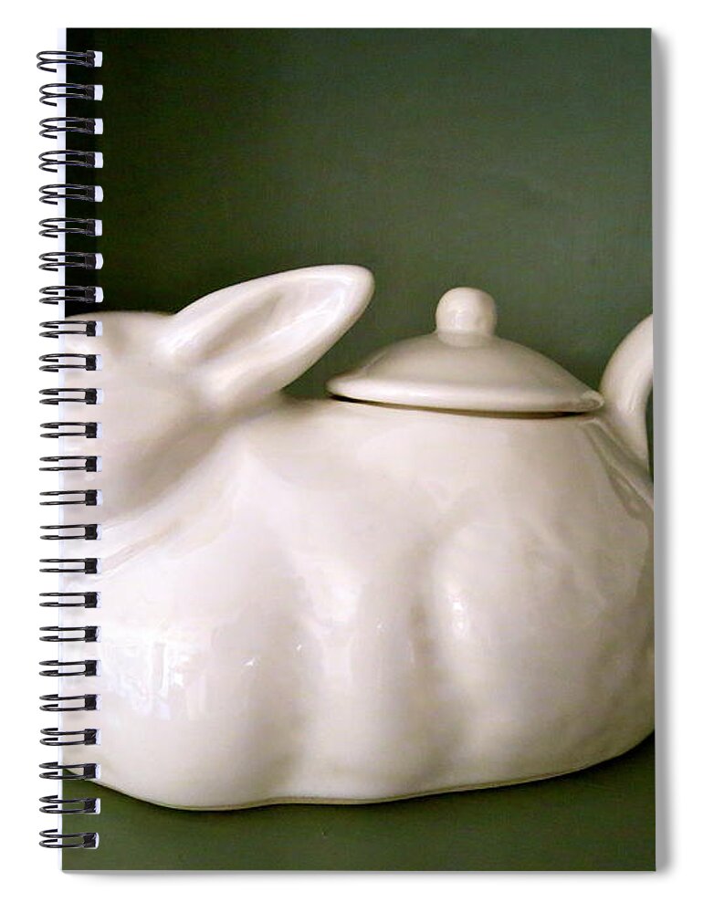 Teapot Spiral Notebook featuring the photograph Bunny Teapot by Nancy Patterson