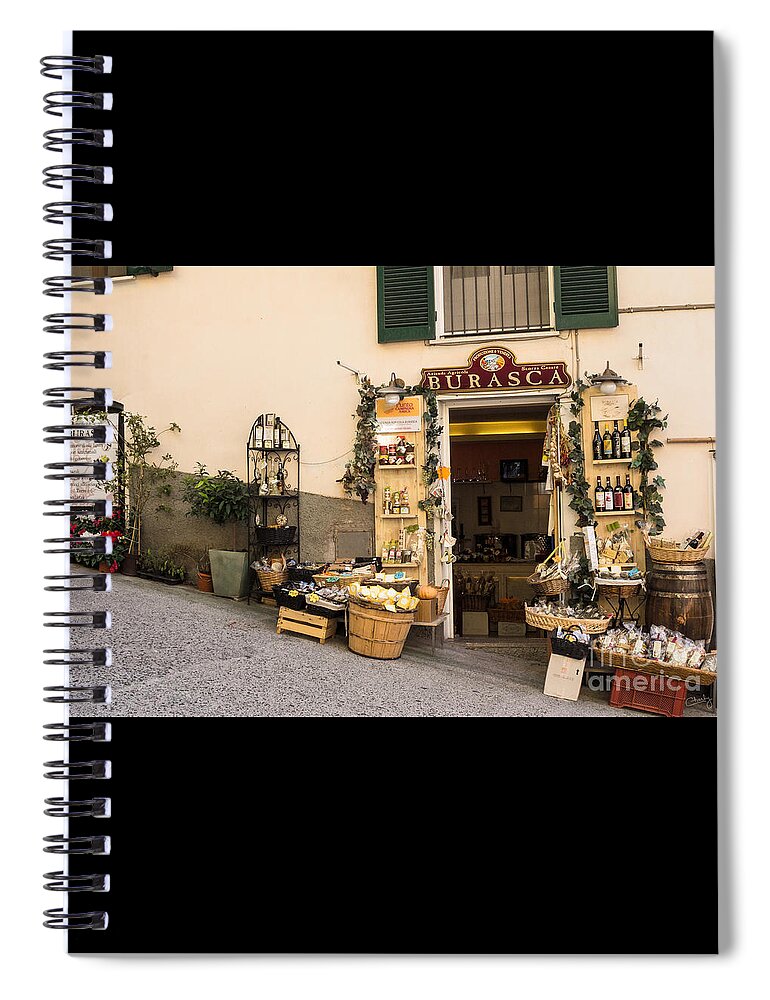 Cinque Terre Spiral Notebook featuring the photograph Burasca Shop of Manarola by Prints of Italy