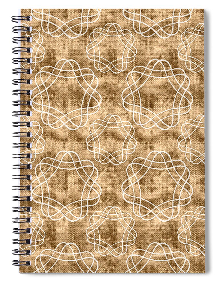 Burlap Spiral Notebook featuring the mixed media Burlap and White Geometric Flowers by Linda Woods