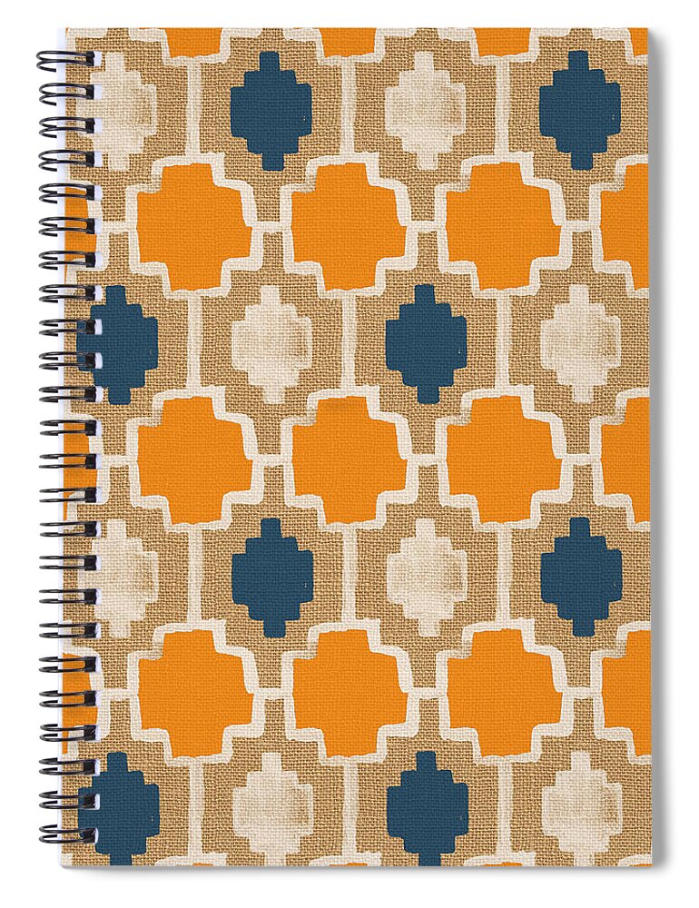 Abstract Pattern Spiral Notebook featuring the painting Burlap Blue and Orange design by Linda Woods