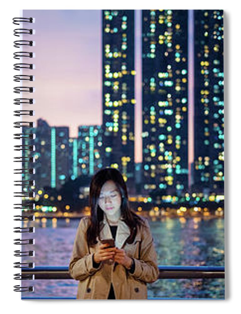 Chinese Culture Spiral Notebook featuring the photograph Businesswoman Using Smartphone In City by D3sign