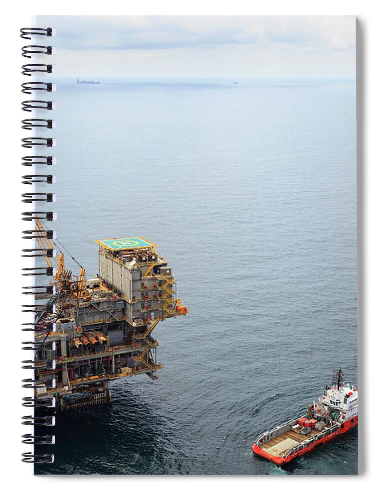 Oil Rig Supply Ship Spiral Notebook featuring the photograph Busy Oil Field by Heliry