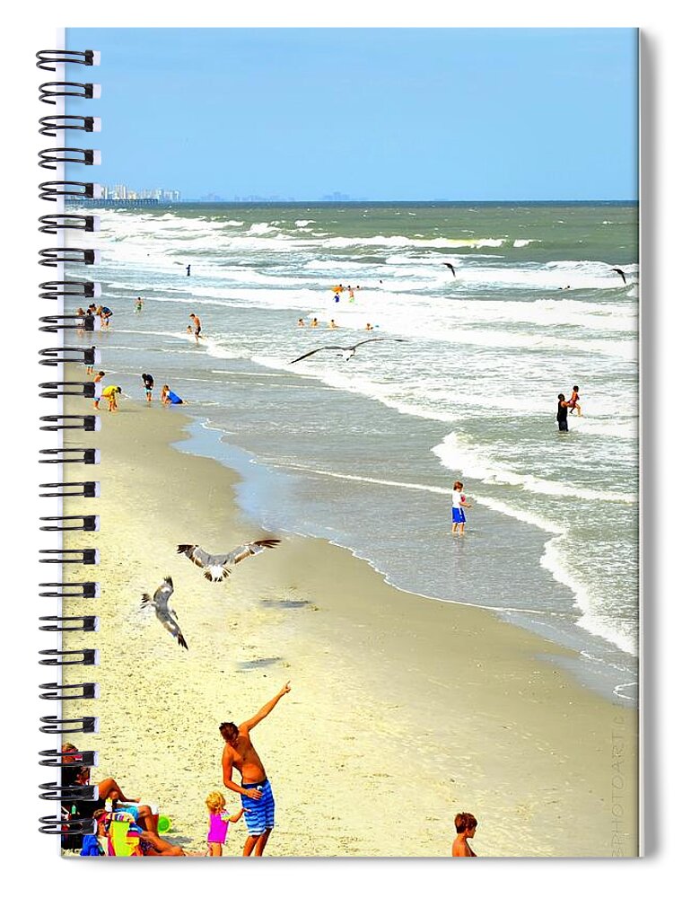 Beach Spiral Notebook featuring the photograph But Daddy Why Cant I Feed The Birds by Kathy Barney