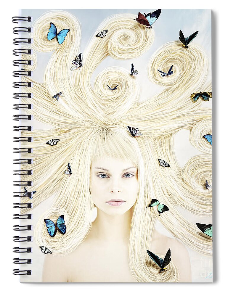 Girl Spiral Notebook featuring the digital art Butterfly girl by Linda Lees