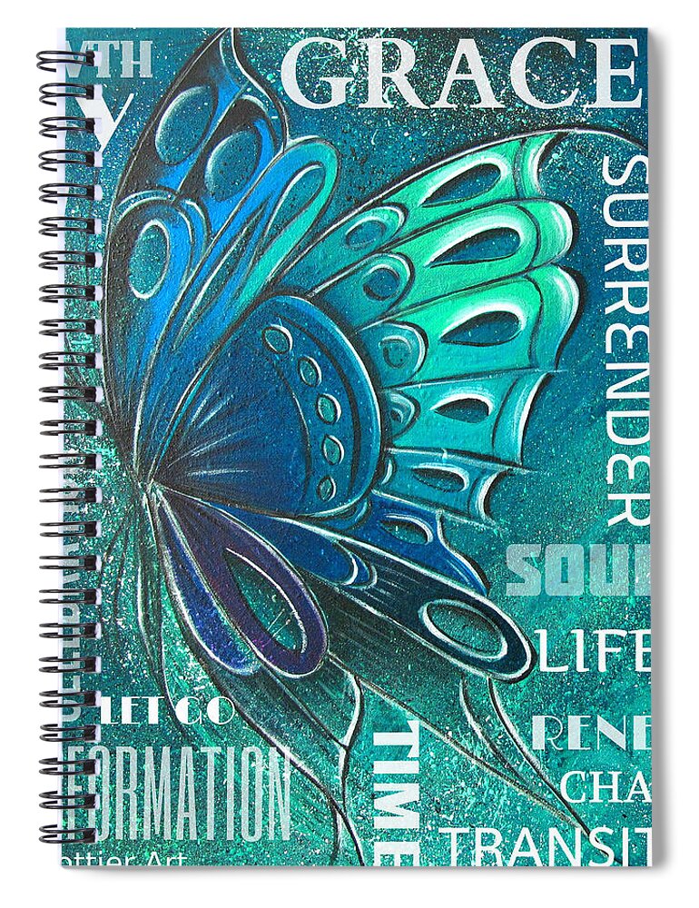 Painting Spiral Notebook featuring the painting Butterfly Totem Wordart by Reina Cottier