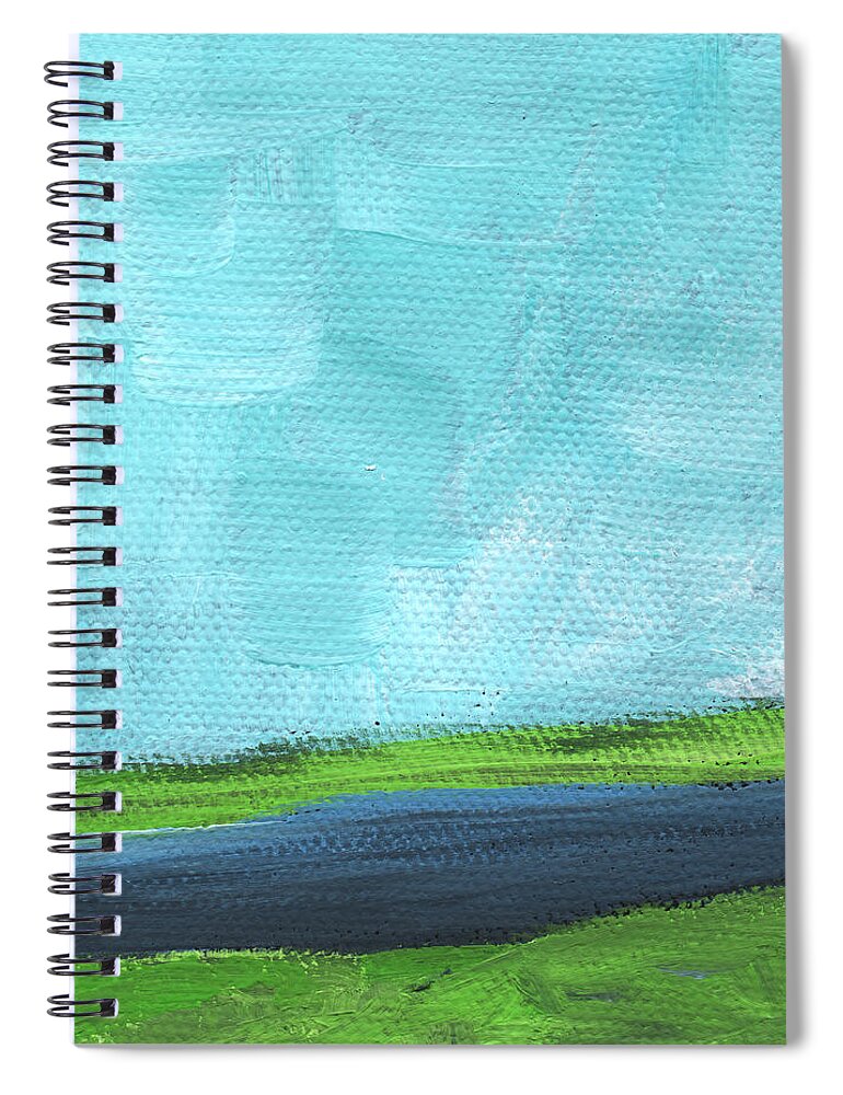 River Spiral Notebook featuring the painting By The River- abstract landscape painting by Linda Woods