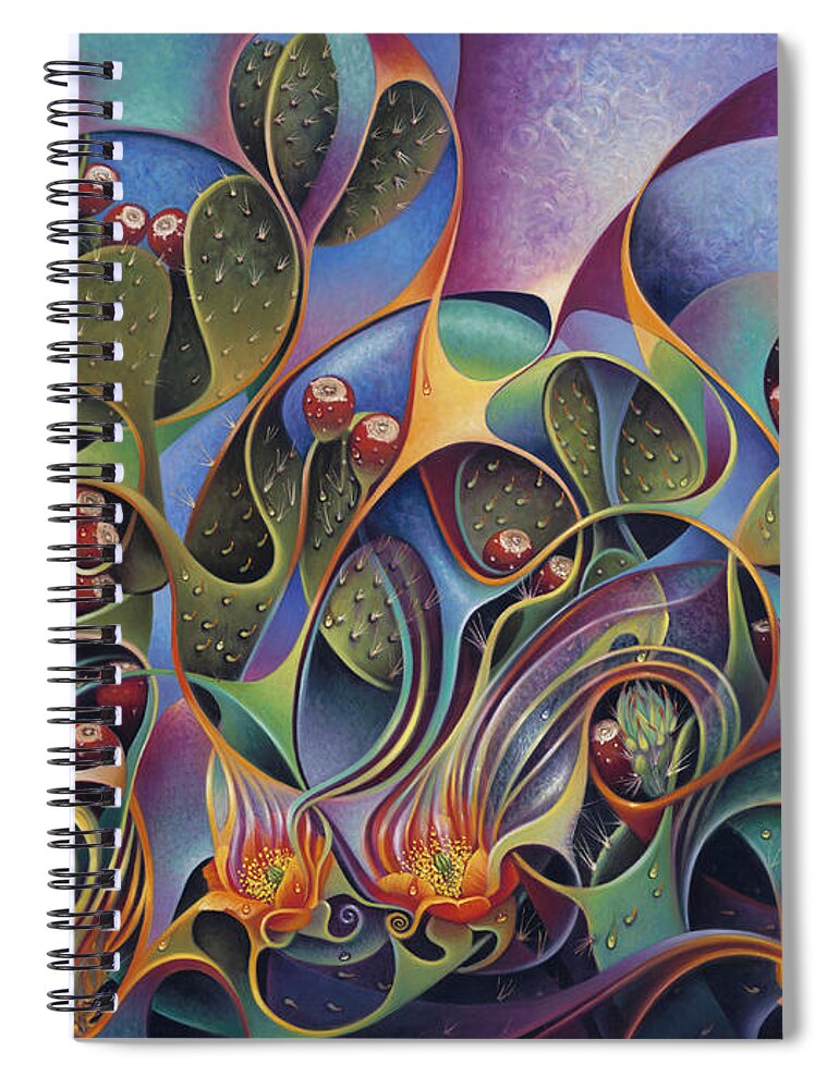 Cactus Spiral Notebook featuring the painting Cactus Dinamicus - 3D by Ricardo Chavez-Mendez
