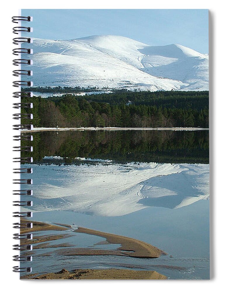 Loch Morllch Spiral Notebook featuring the photograph Loch Morlich and Cairngorm - Winter Reflections by Phil Banks