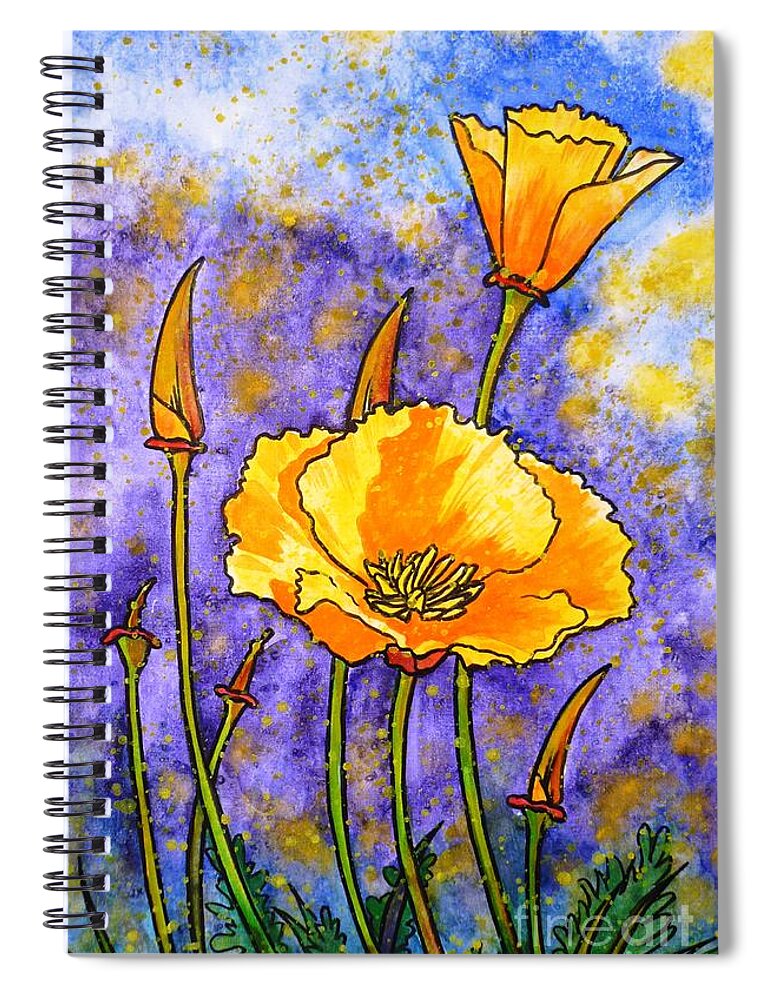 California Poppies Spiral Notebook featuring the painting California Poppies by Zaira Dzhaubaeva