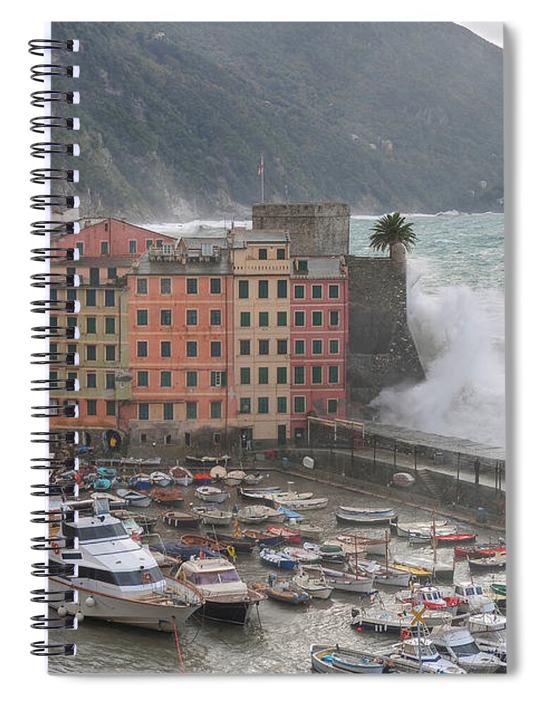 Agitated Spiral Notebook featuring the photograph Camogli under a storm by Antonio Scarpi