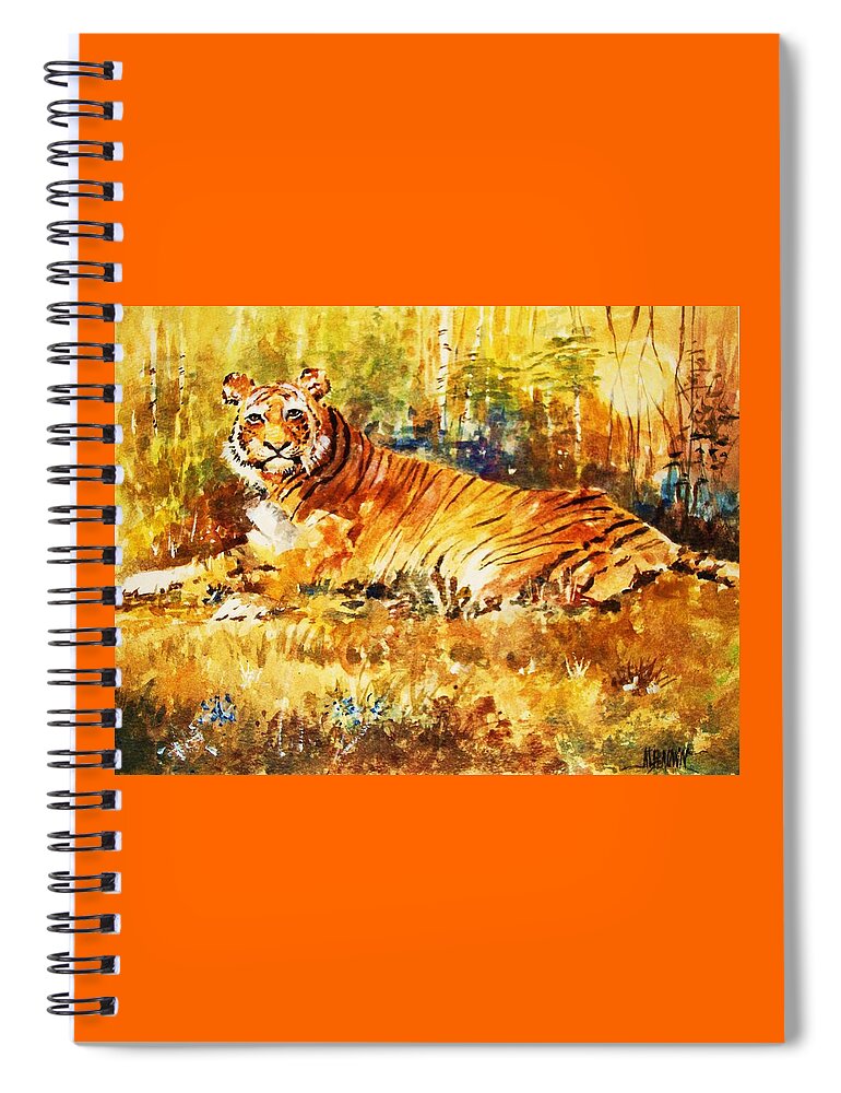 Bengal Tiger Spiral Notebook featuring the painting Camouflage by Al Brown
