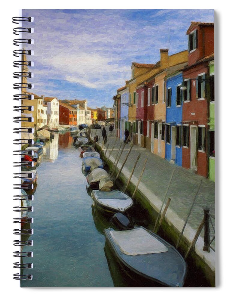 Landscape Spiral Notebook featuring the painting Canal Burano Venice Italy by Dean Wittle