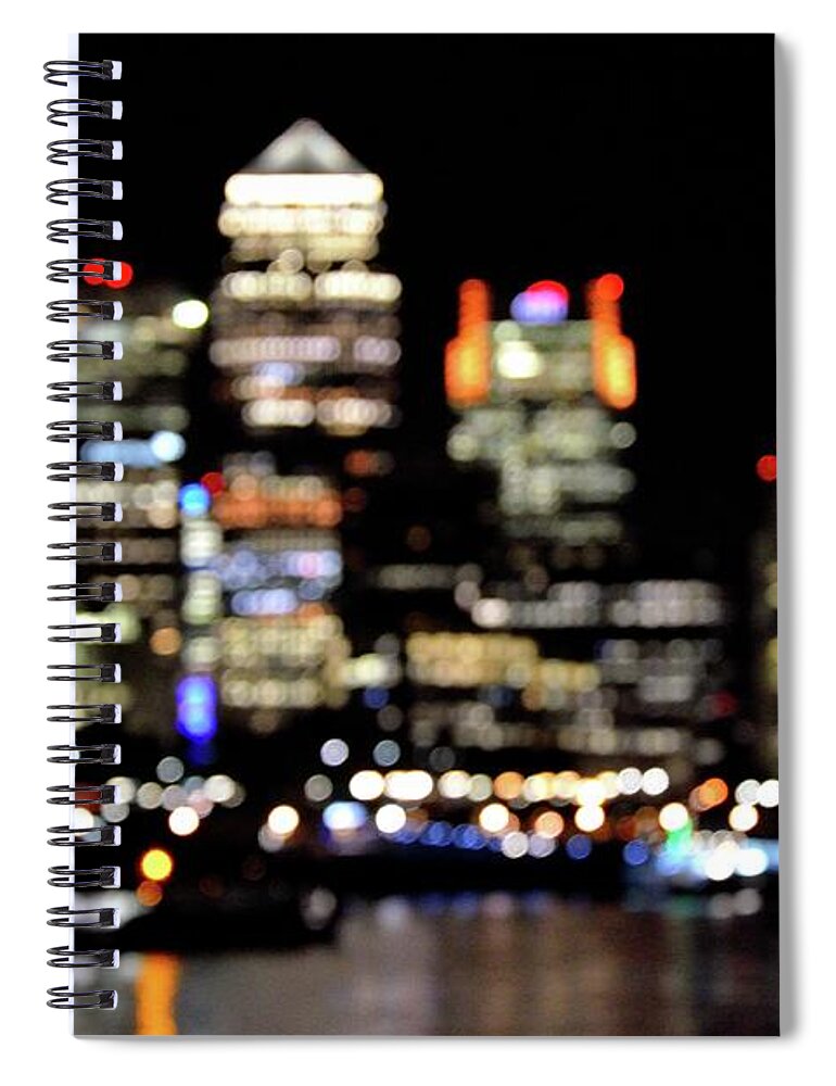 Canary Wharf Spiral Notebook featuring the photograph Canary Wharf Bokeh by Adam Lister