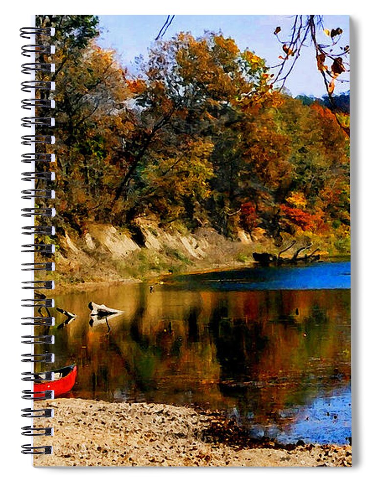 Autumn Spiral Notebook featuring the photograph Canoe on the Gasconade River by Steve Karol