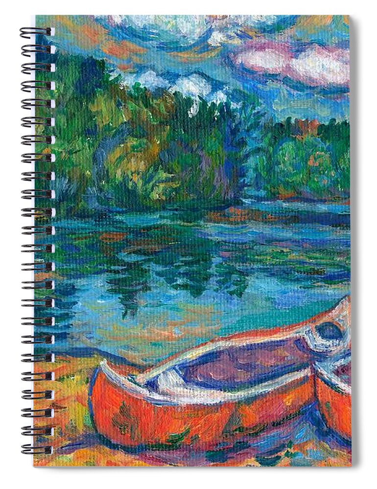 Landscape Spiral Notebook featuring the painting Canoes at Mountain Lake Sketch by Kendall Kessler