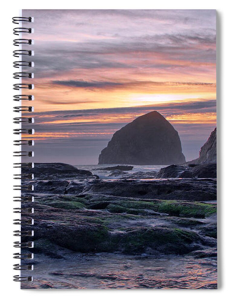 Cape Spiral Notebook featuring the photograph Cape Rocks and Surf Sunset by Chriss Pagani