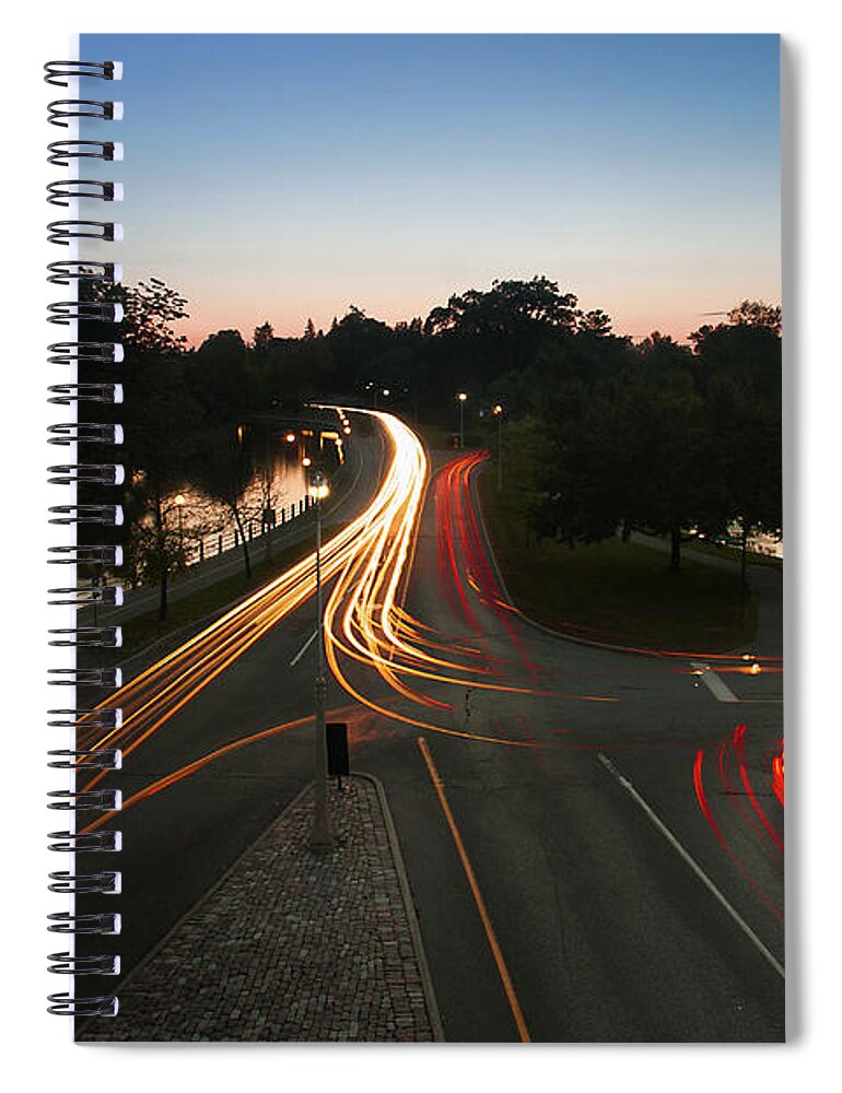 Outdoors Spiral Notebook featuring the photograph Car Trails By The Rideau Canal At Dusk by Alexandre Deslongchamps