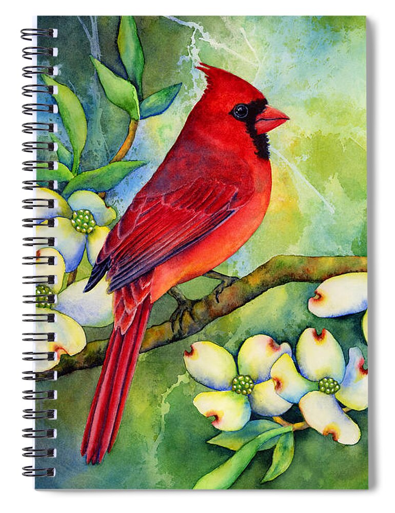 Cardinal Spiral Notebook featuring the painting Cardinal on Dogwood by Hailey E Herrera