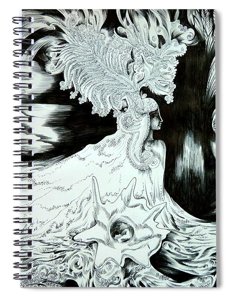 Fantasy Spiral Notebook featuring the drawing Caribbean Fantasy by Anna Duyunova