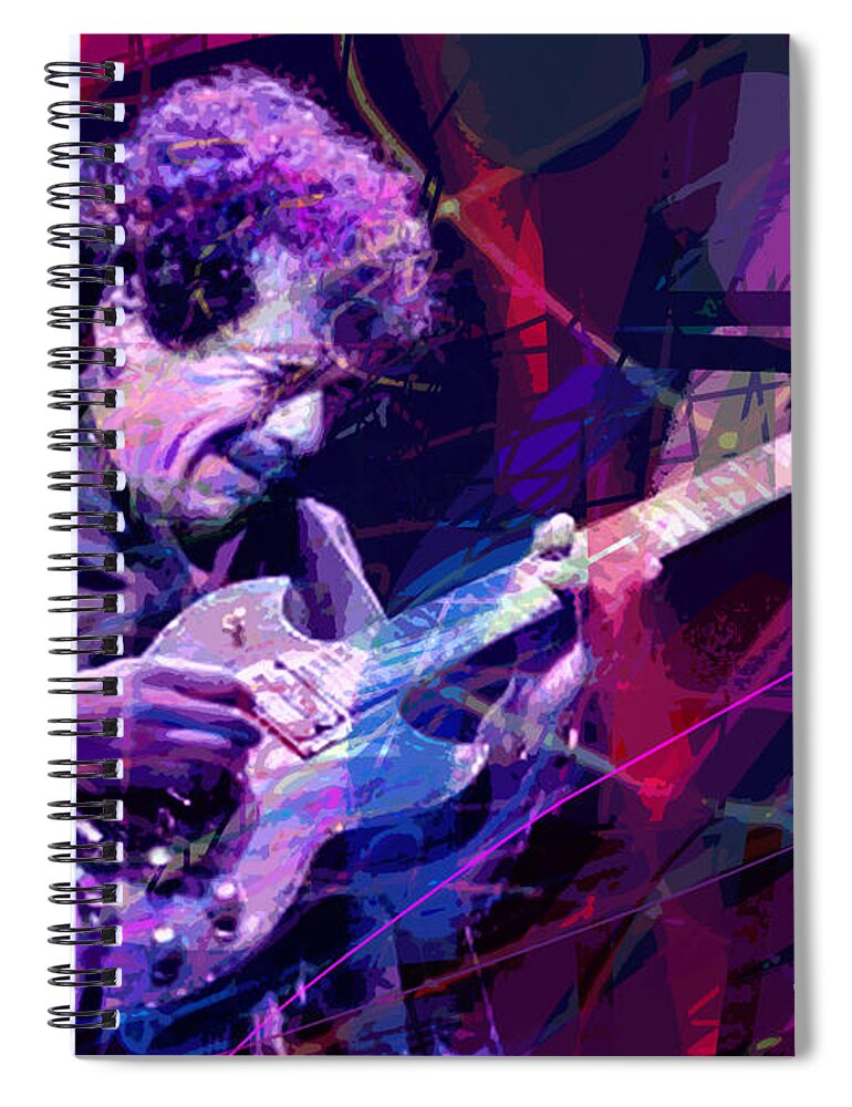 Rock Guitar Spiral Notebook featuring the painting Carlos Santana Bends by David Lloyd Glover