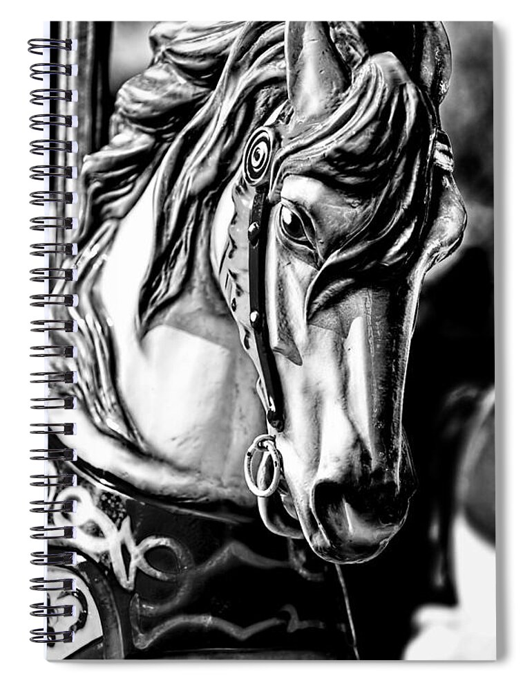 Christopher Holmes Photography Spiral Notebook featuring the photograph Carousel Horse Two - BW by Christopher Holmes