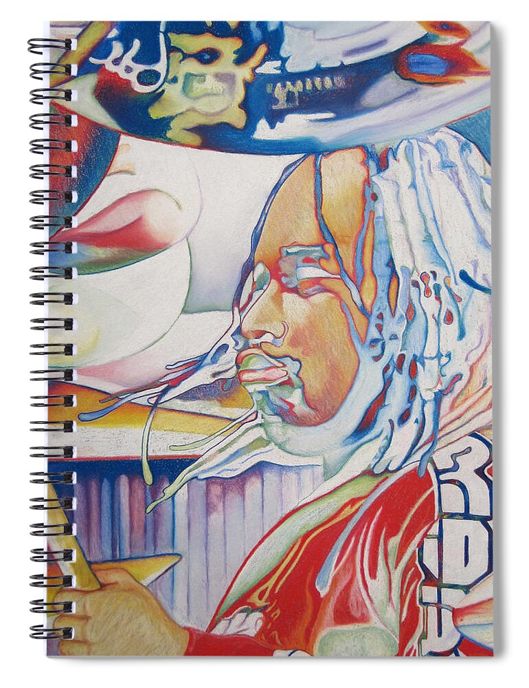 Carter Beauford Spiral Notebook featuring the drawing Carter Beauford Colorful Full Band Series by Joshua Morton