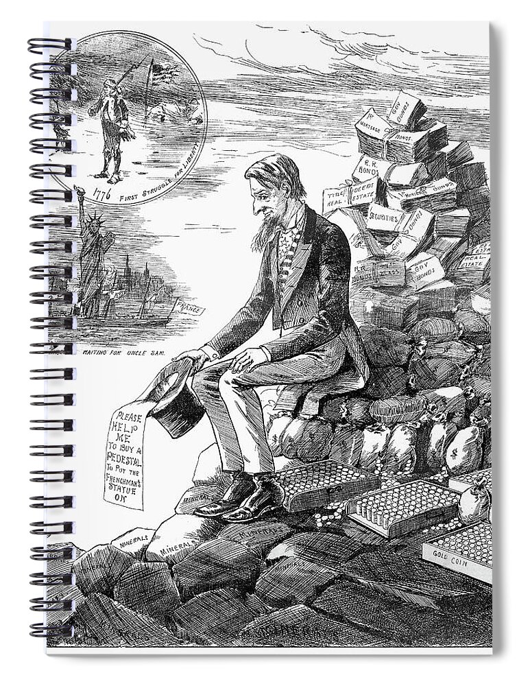 1884 Spiral Notebook featuring the painting Cartoon Statue Of Liberty by Granger