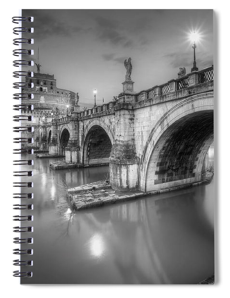 Yhun Suarez Spiral Notebook featuring the photograph Castel Sant' Angelo BW by Yhun Suarez