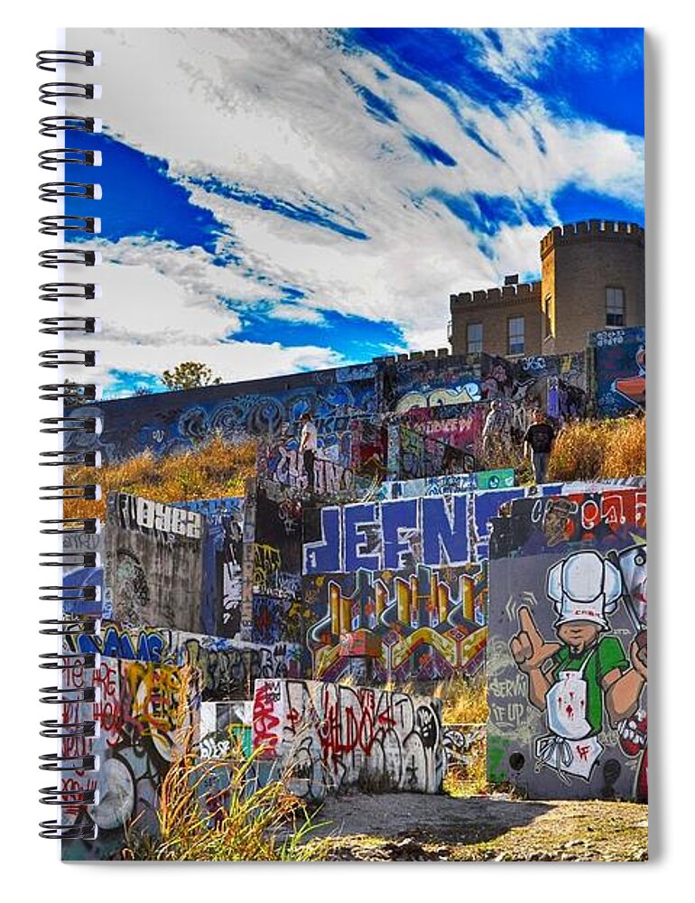 Colorful Spiral Notebook featuring the photograph Austin Castle and Graffiti Hill by Kristina Deane