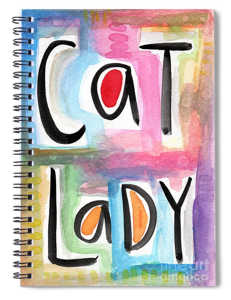 Cat Lady Spiral Notebook featuring the painting Cat Lady by Linda Woods