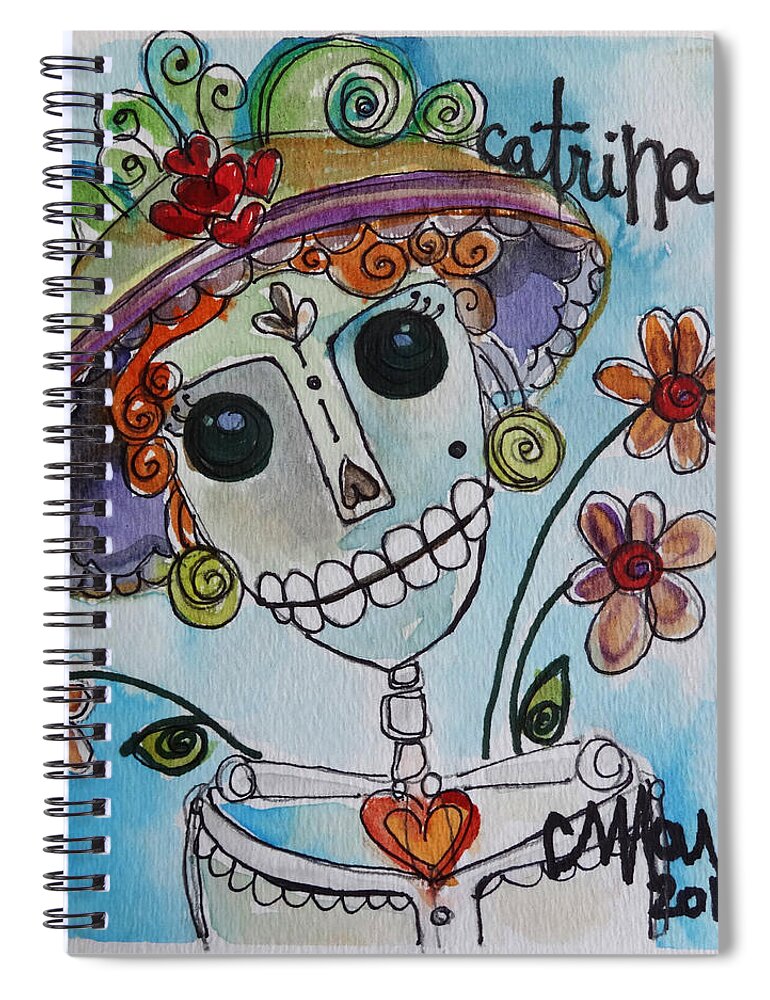 Dia De Los Muertos Spiral Notebook featuring the painting Catrina 2013 by Laurie Maves ART