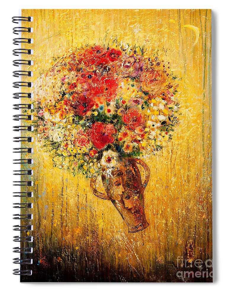 Flower Spiral Notebook featuring the mixed media Celebration II by Shijun Munns