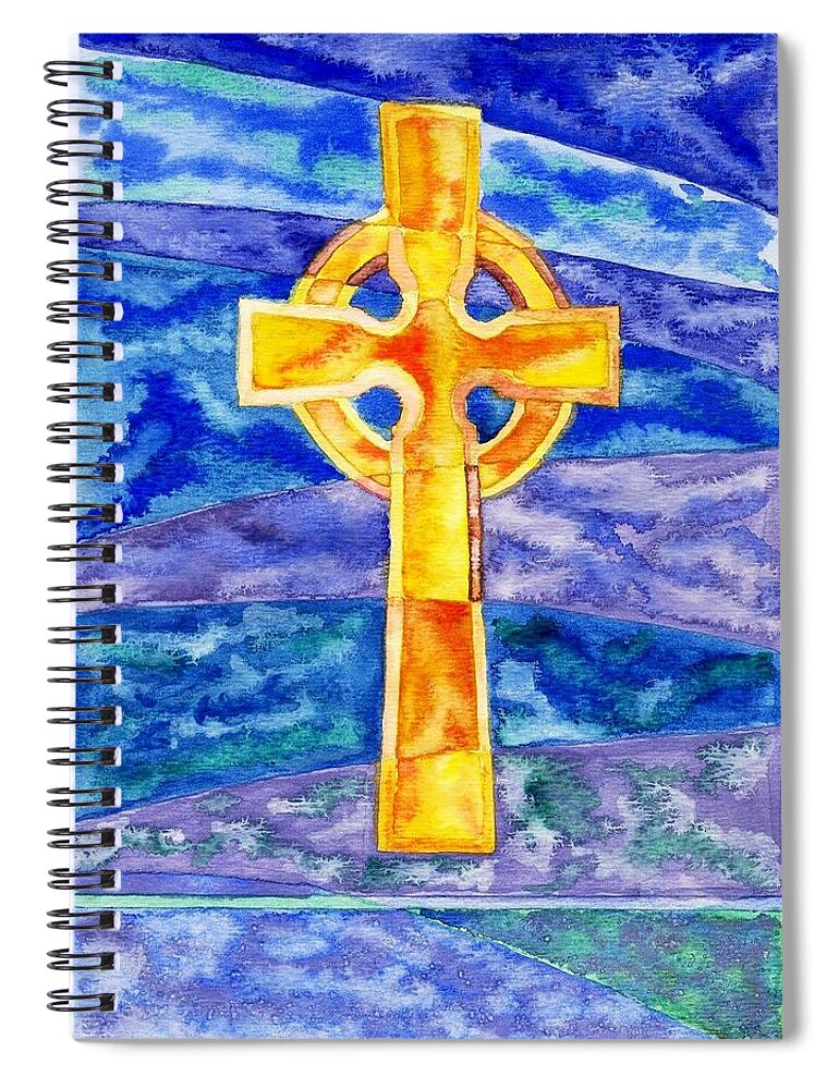 Celtic Spiral Notebook featuring the painting Celtic Cross by Micah Guenther